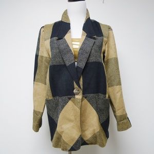 Brown and black plaid blazer jacket